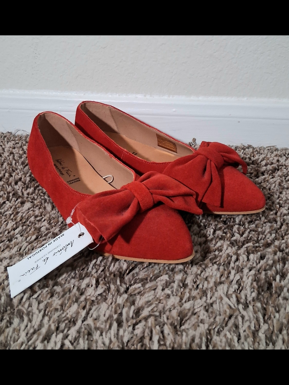 Antonio De Faria Red Bow Pointed Toe Flats